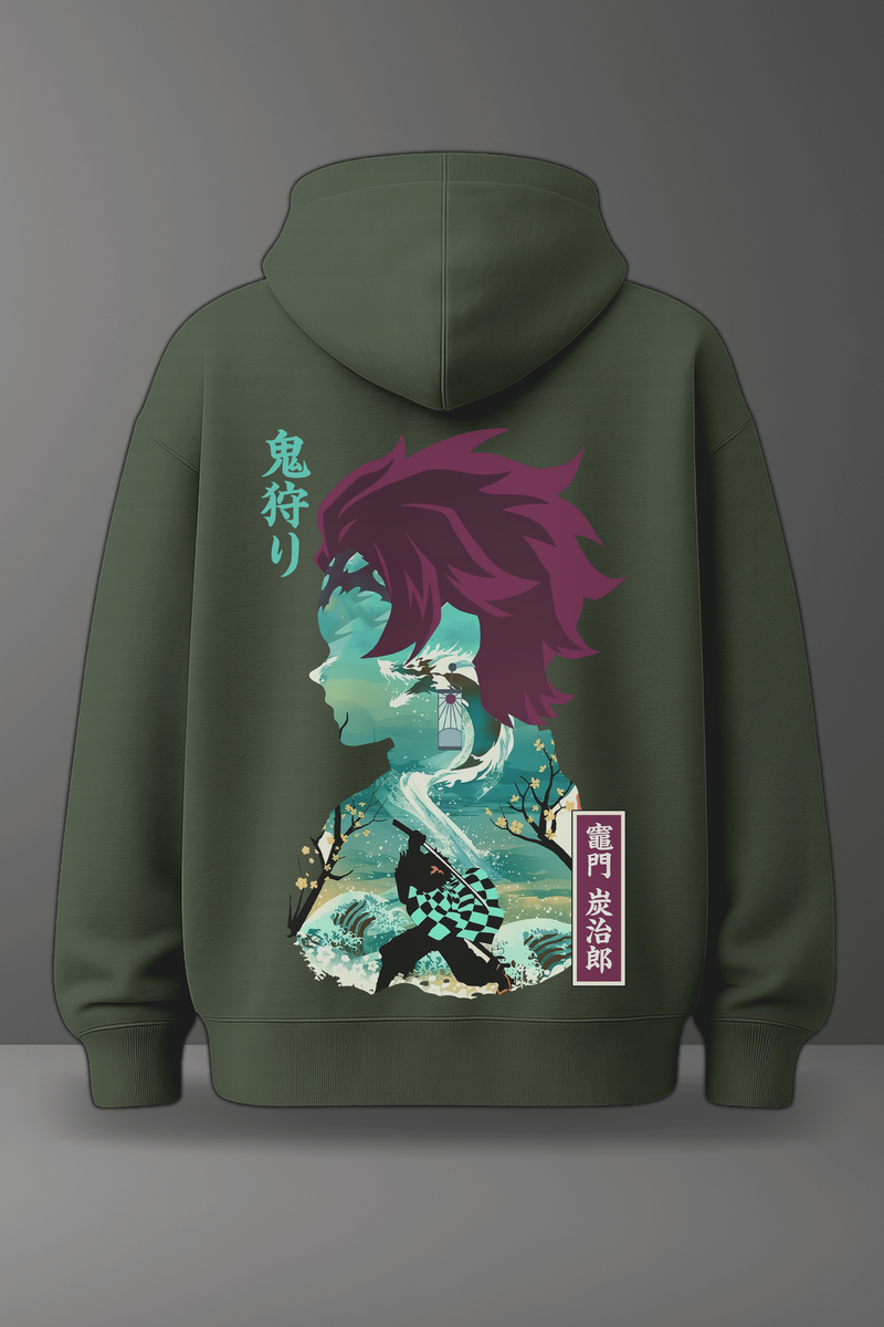 Oversize суичър Tanjiro – Water Breathing Spirit – Зелен