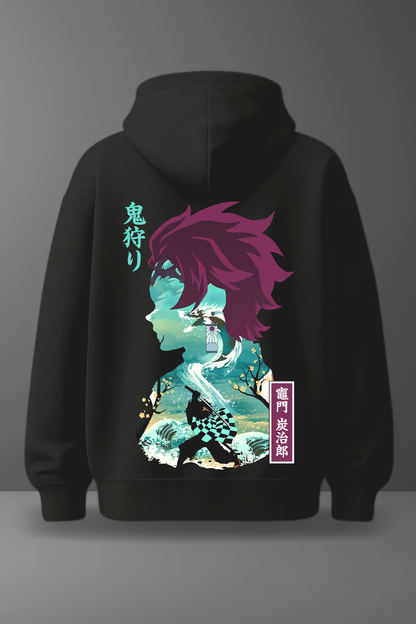 Oversize суичър Tanjiro – Water Breathing Spirit – Черен