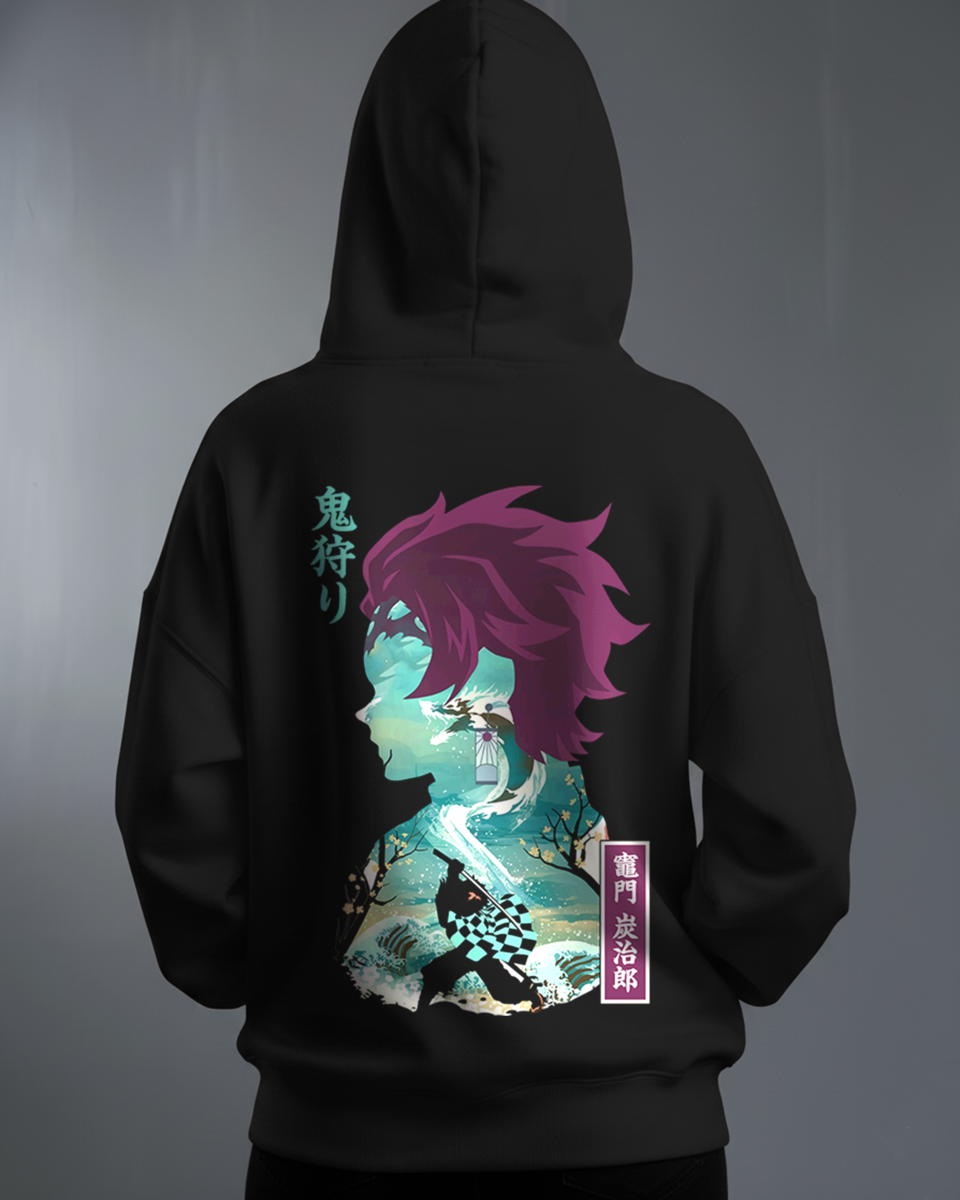 Oversize суичър Tanjiro – Water Breathing Spirit – Черен