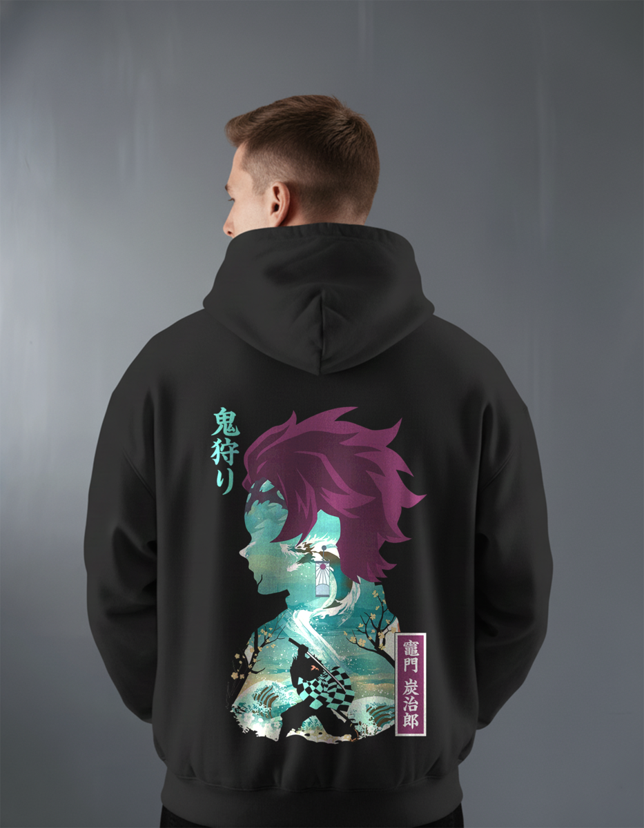 Oversize суичър Tanjiro – Water Breathing Spirit – Черен