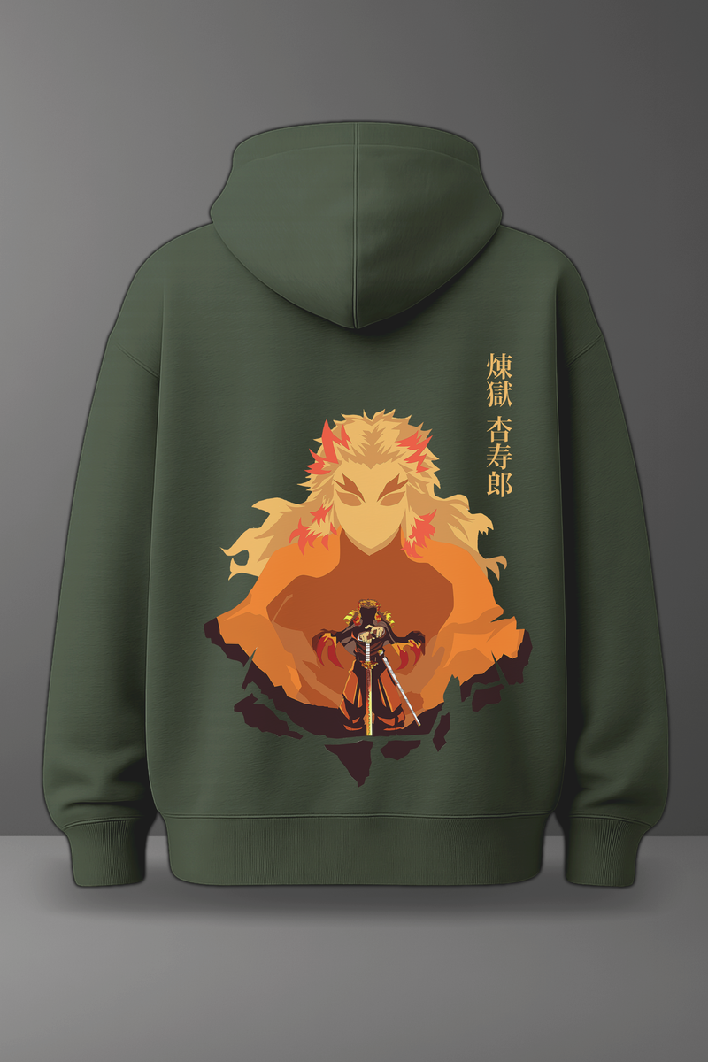 Oversize суичър Kyojuro Rengoku – Flame's Resolve – Зелен