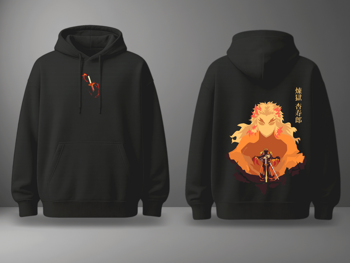 Oversize суичър Kyojuro Rengoku – Flame's Resolve – Черен