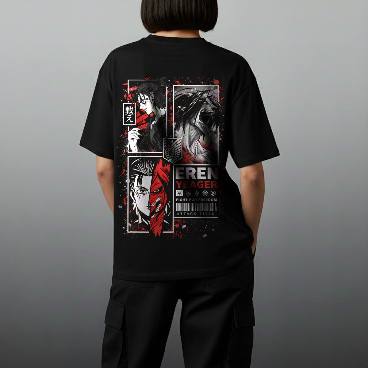 Oversize тениска Eren Yeager – Red