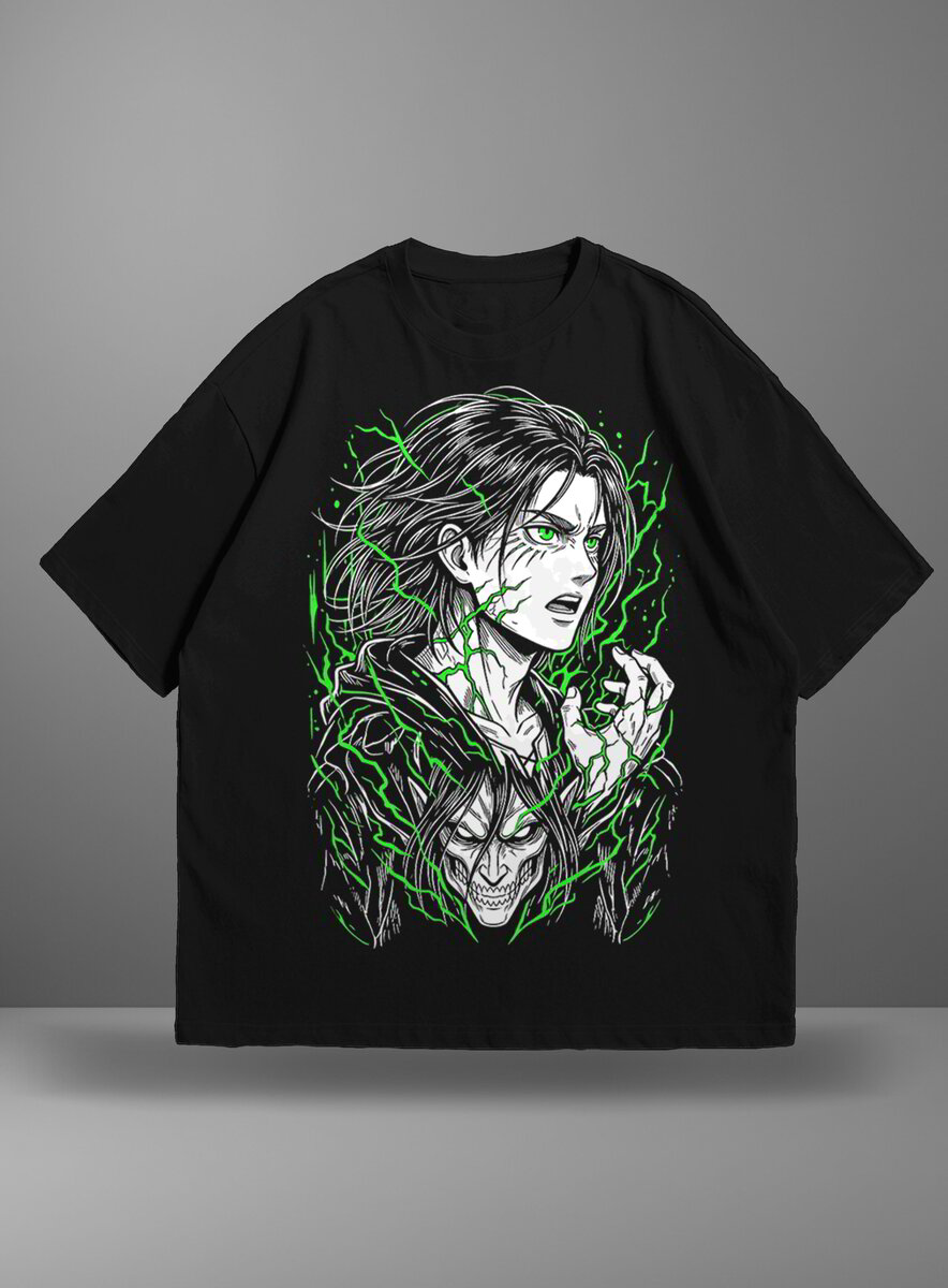 Oversize тениска Eren Yeager – Green