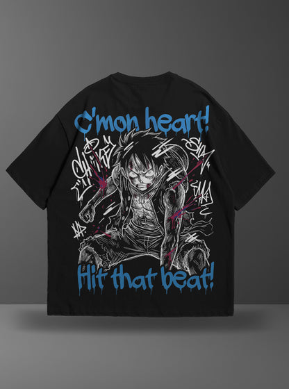 Oversize тениска Luffy – C'mon heart, hit that beat