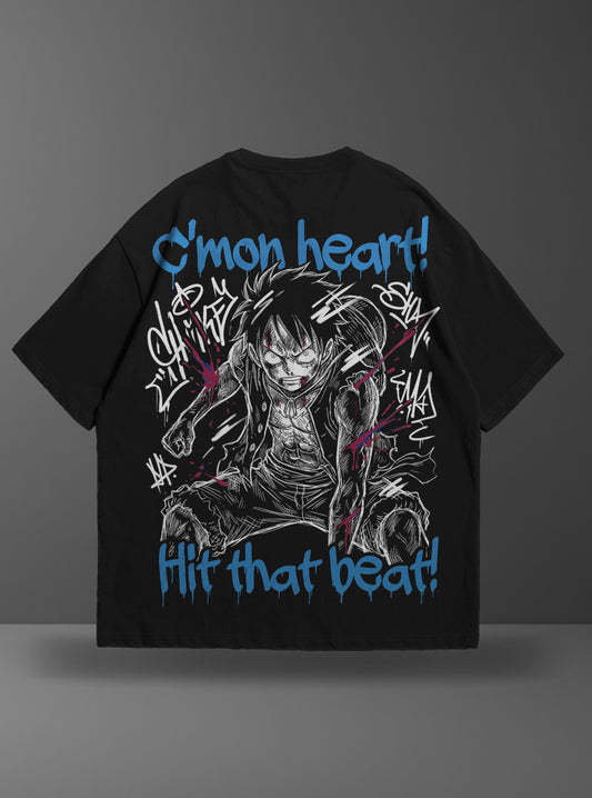 Oversize тениска Luffy – C'mon heart, hit that beat